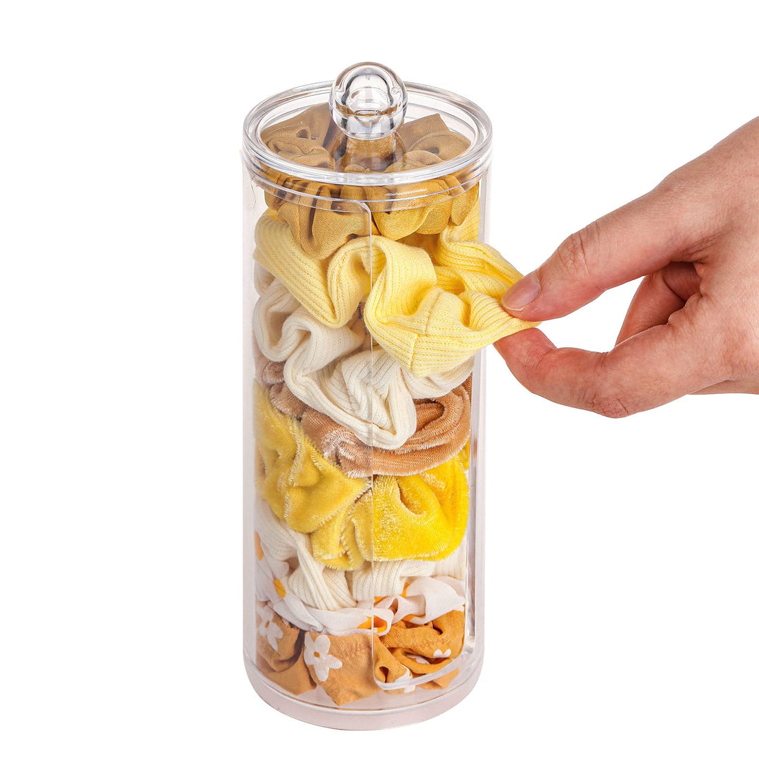 FABROK Clear Scrunchie Holder Stand, Hair Tie Organizer Stand with Lid, Portable Hair Accessories Organizer Perfect Scrunchy Display Organizer for Teen Girls