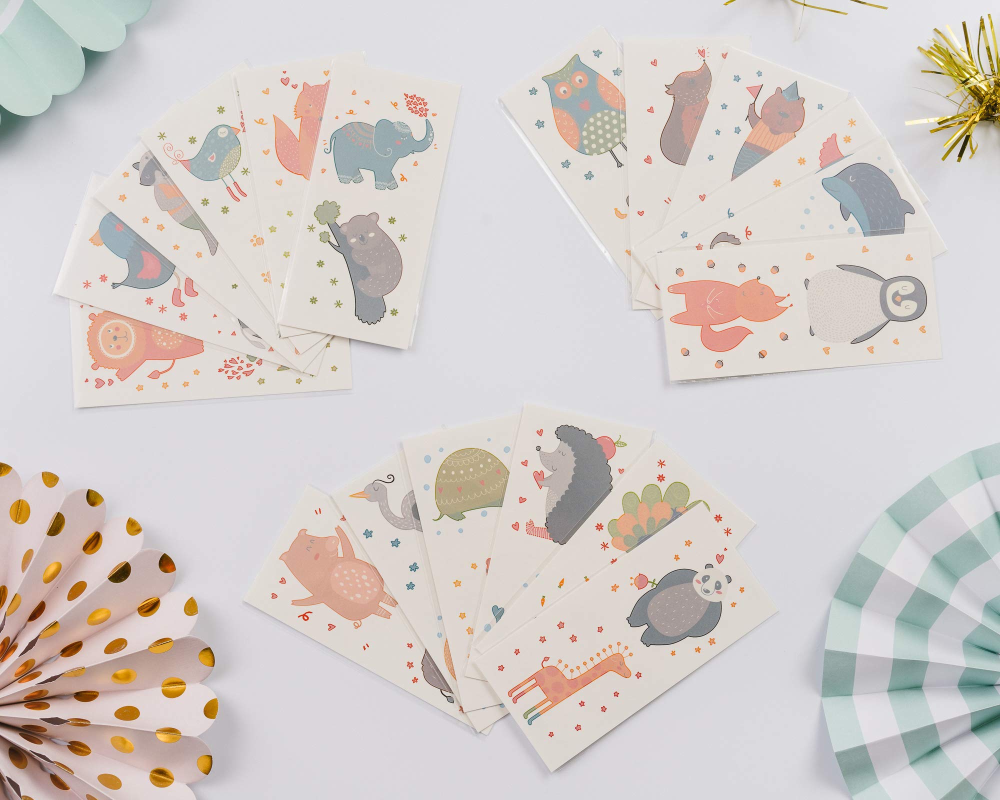 PapaKit Cute Zoo Animals 36 Temporary Fake Tattoo Set, 18 Individually Wrapped Sheets | Kids Girls & Boys Birthday Party Favor Gift Supply, Non-Toxic Food Grade Ingredients Safe Removable