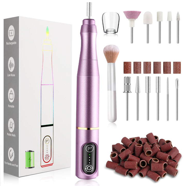 TUOBEO Cordless Nail Drill Electric Nail File Kit Rechargeable Professional Efile Nail Set, Portable Acrylic Gel Nail Polish Remover Machine Pedicure Manicure Tool, 11 Bits 56 Sanding Bands Salon Home
