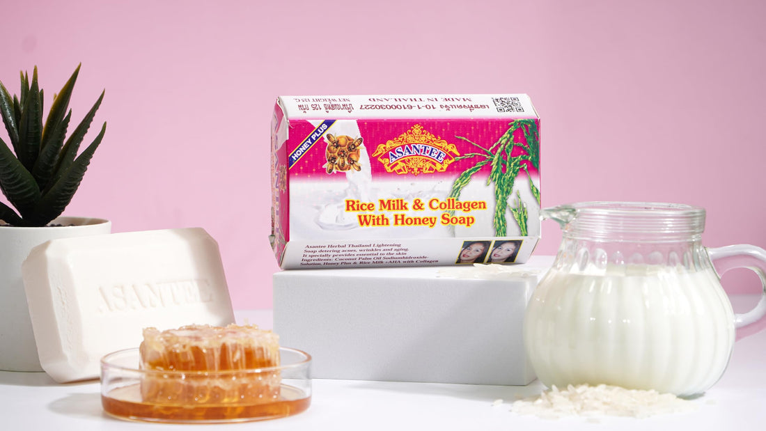 ASANTEE Rice Milk with Collagen and Honey Body Soap 125 g. (Pack of 3)