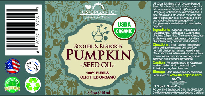 US Organic Pumpkin Seed Oil, USDA Certified Organic,100% Pure & Natural, Cold Pressed Virgin, Unrefined in Amber Glass Bottle w/ Glass Eyedropper for Easy Application (Large (4 oz, 115 ml))