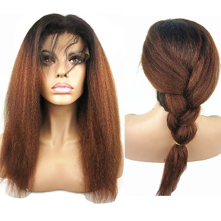 N.L.W. Brazilian virgin hair lace front wigs for black women T1b/30 Ombre color Glueless Italian yaki kinky straight wigs with baby hair 10 inches