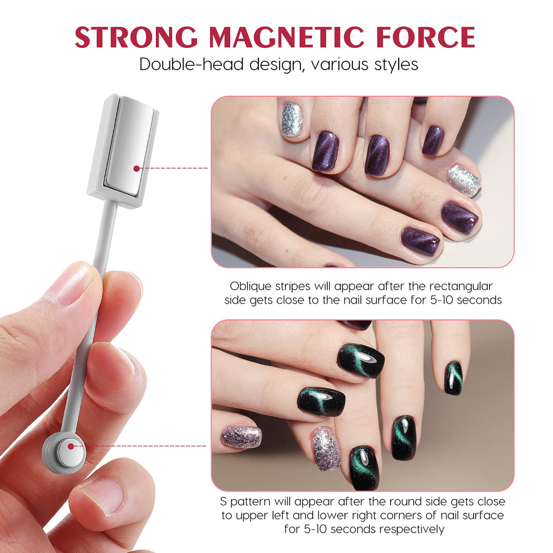 Frcolor Double-head Magnet Stick Wand for 3D Magnetic Cat Eye Gel Magic Nail Art Manicure Tool