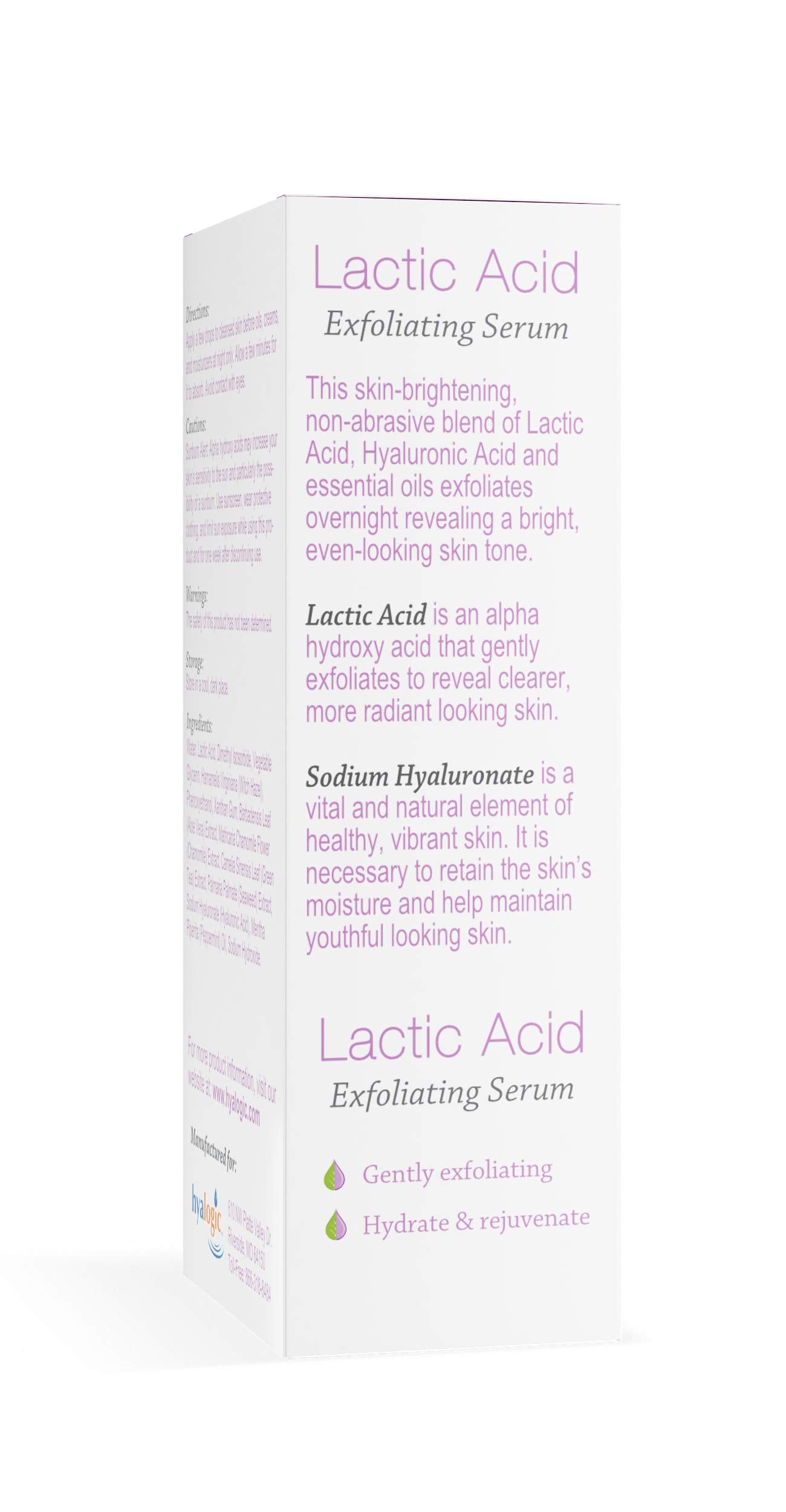 Hyalogic Lactic Acid 10% Serum for Face with Hyaluronic Acid & Essential Oils – Non-Abrasive Face Exfoliant- For Clearer & Radiant Skin (1 fl. oz.)