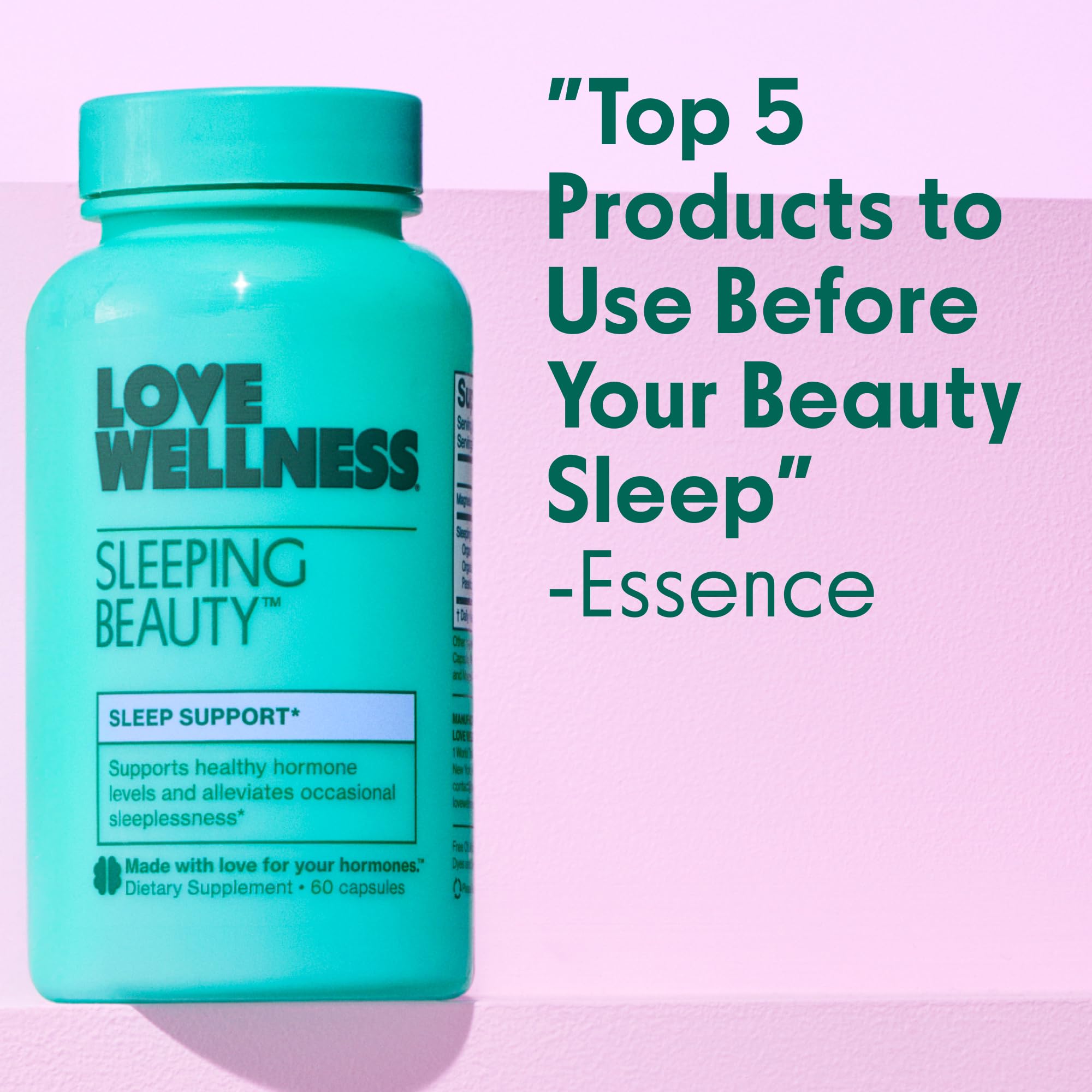 Love Wellness Sleeping Beauty | Sleep Support with Melatonin, Magnesium & L-Theanine | Promotes Restful Sleep, Relaxation & Calmness | Organic Valerian Root Powder & Lemon Balm | 60 Count