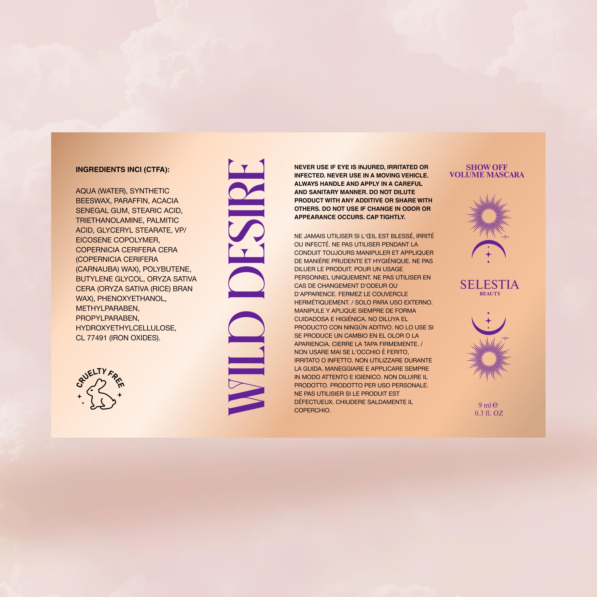 SELESTIA BEAUTY Black Volumizing & Lengthening Mascara Wild Desire – Long-Lasting Dramatic Lash Effect & Definition – Smooth Application, Clump & Flake Free – 0.34 fl.oz.