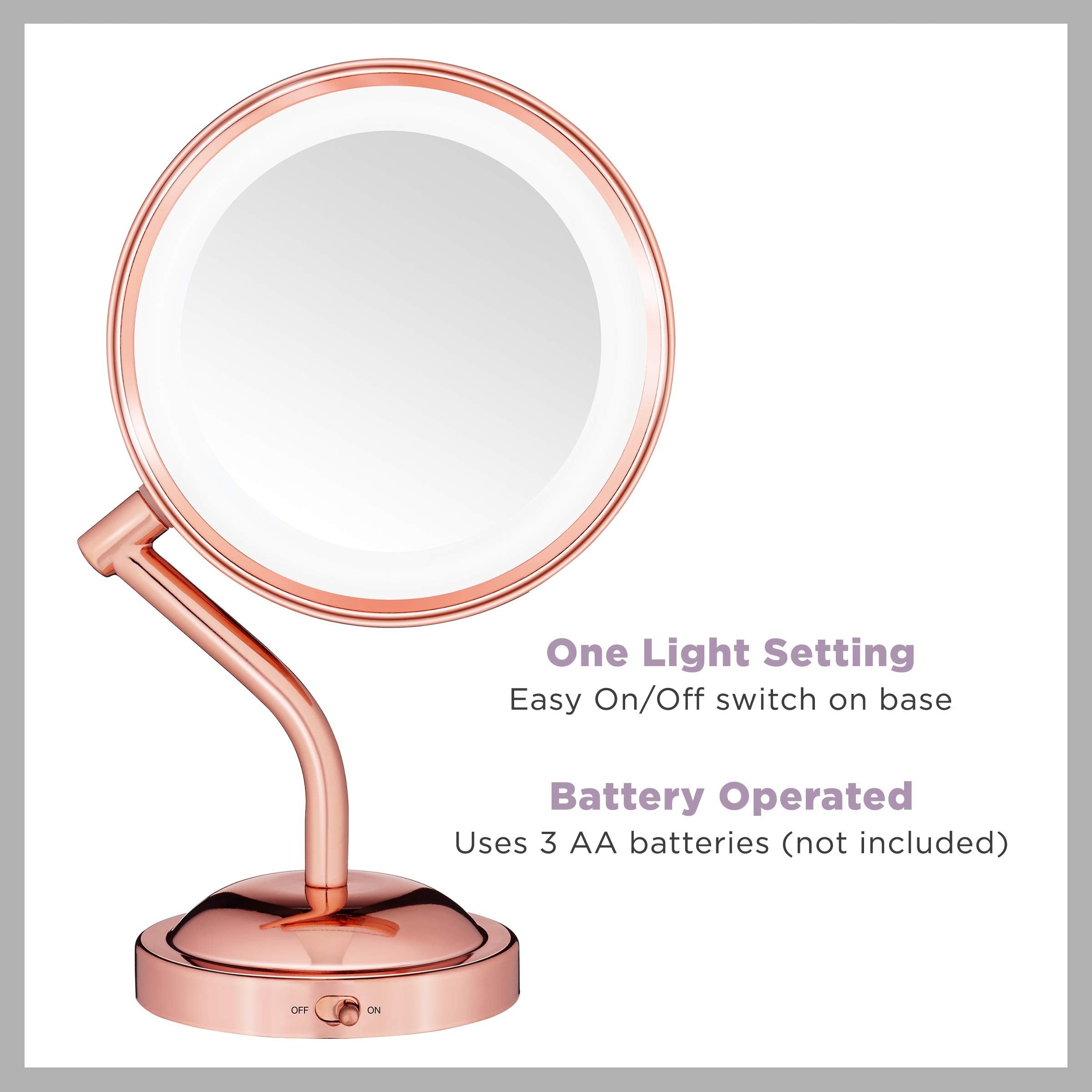Conair Double-Sided Battery Operated Lighted Makeup Mirror - Lighted Vanity Makeup Mirror with LED Lights; 1x / 5x Magnification; Rose Gold Finish