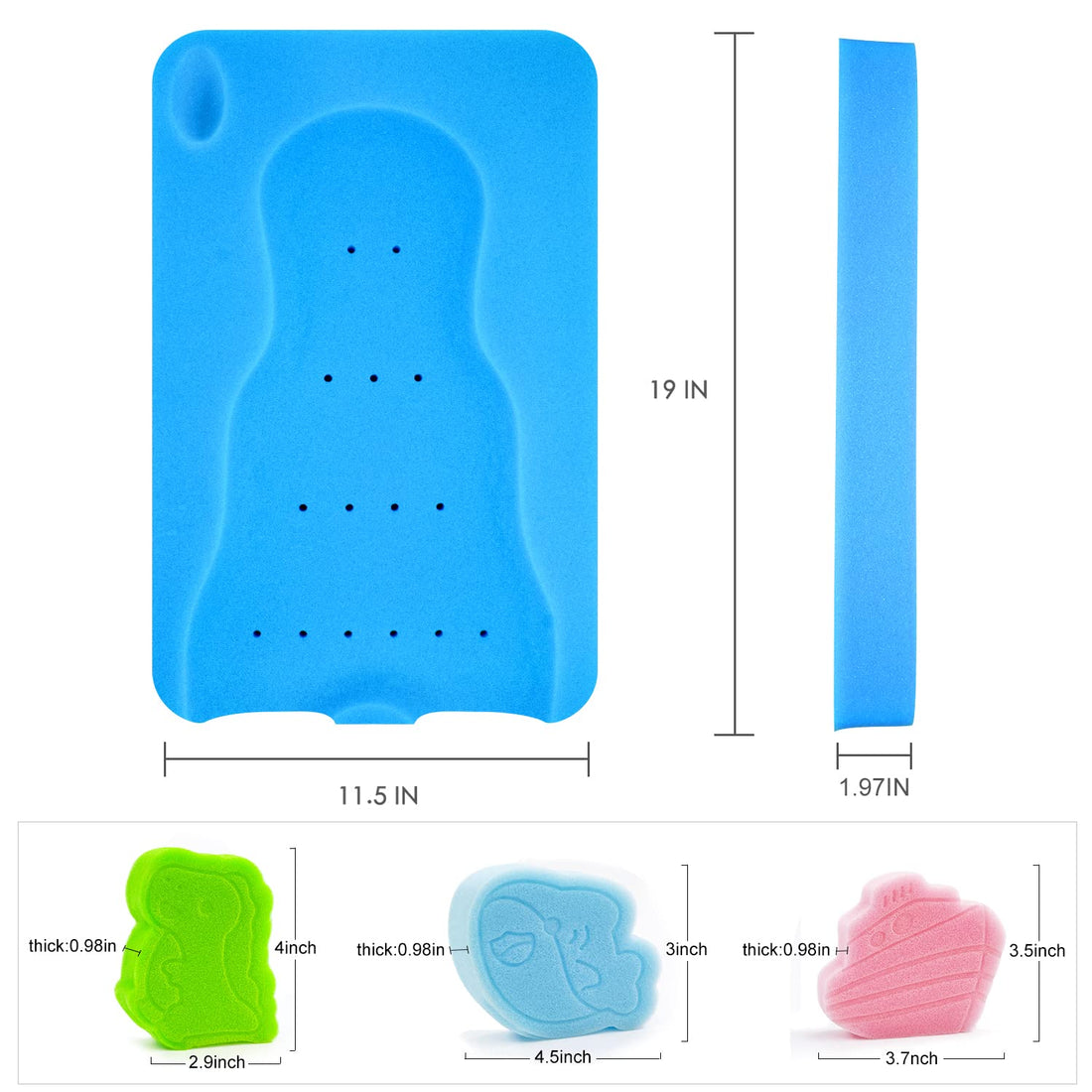 HALLO Baby Bath Sponge Soft Infant Bath Mat Newborn Cushion Odor Free (Blue)