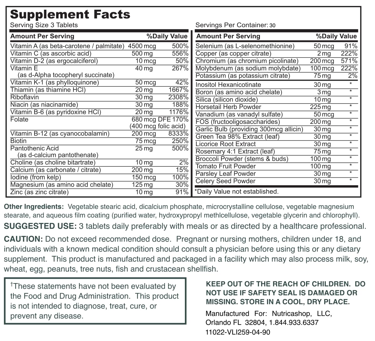 NUTRICASHOP Daily Vitamins