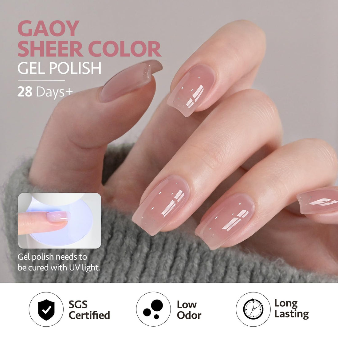 GAOY Sheer Nude Pink Gel Nail Polish Set, 6 Neutral Colors Brown Skin Tone Soak Off UV Light Cure Gel Polish Kit for Salon and Nail Art DIY at Home