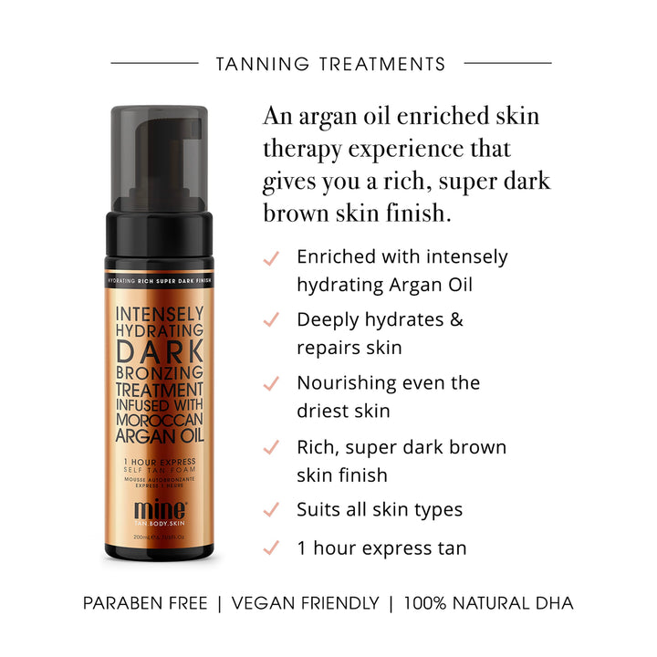 minetan - Morrocan Oil Based Hydrating Long Lasting Self Tanner Foam - 1 Hour Express Tan - Dark Olive Brown