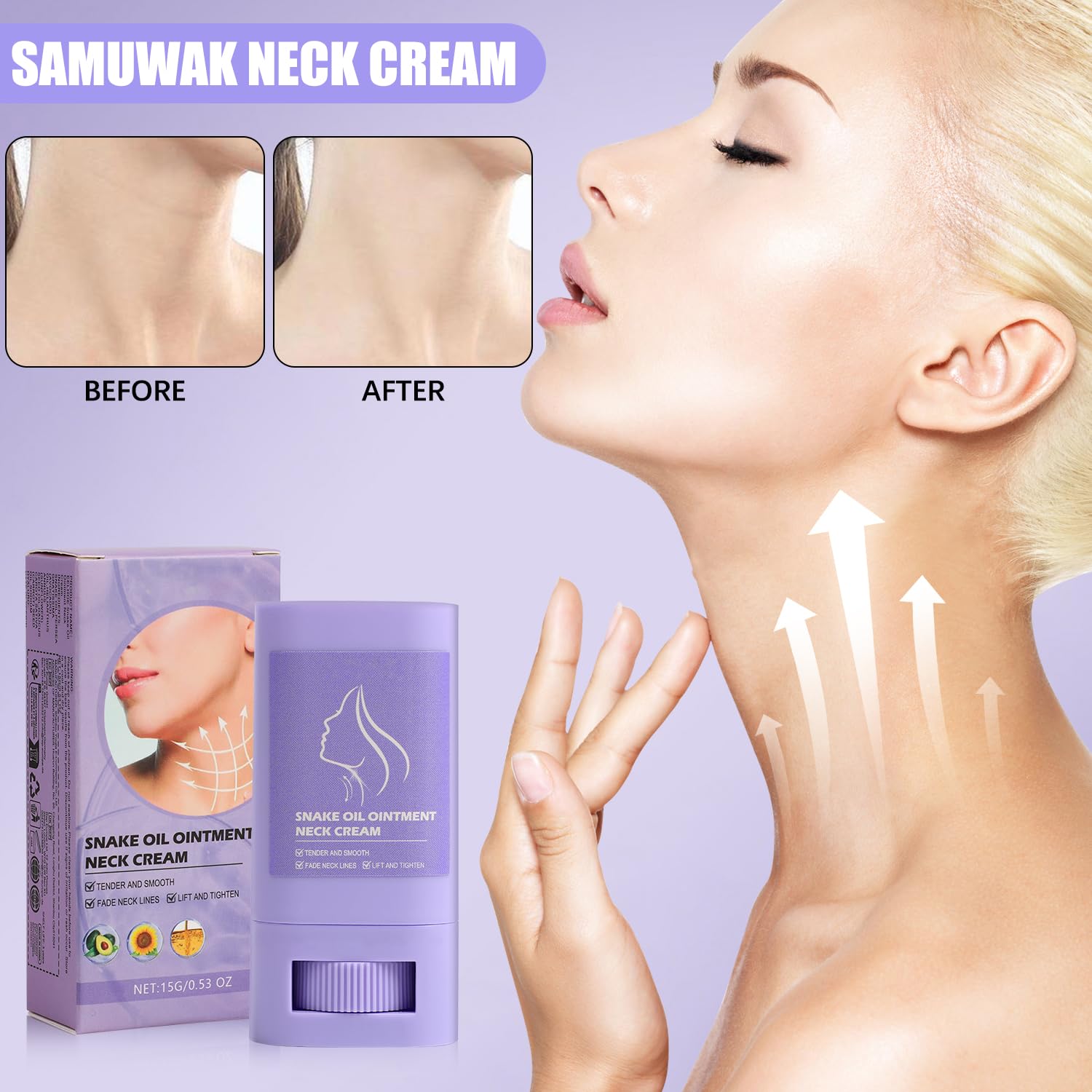 2Pcs Samuwak Neck Care Stick, Samuwak Neck Cream, Neck Care Cream, Neck Firming Stick, Skin Care Moisturizer Face Cream, Lifting Firming Neck Cream