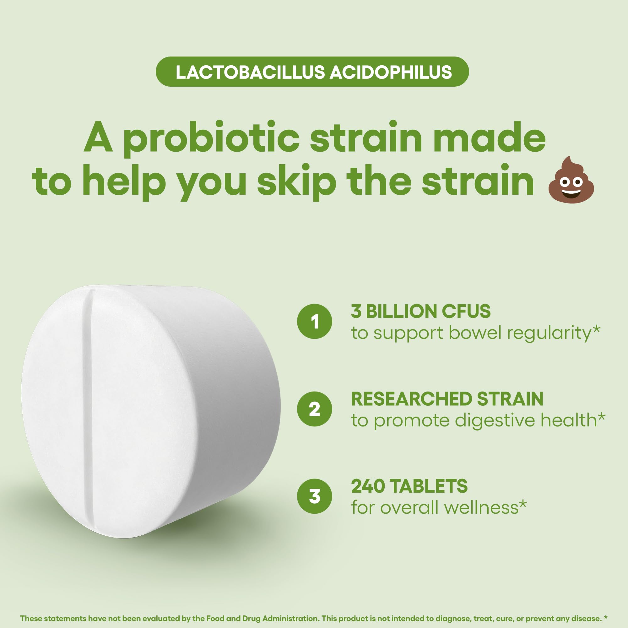 Lactobacillus Acidophilus Probiotic Supplement 240 Tablets 3 Billion CFU Probiotics for Men & Women Supports Intestinal Digestive & Gut Health Made in The USA (240, Lactobacillus Acidophilus)