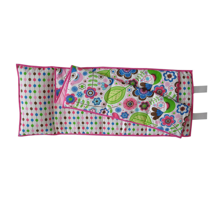 Bacati - 100% Cotton Percale Soft Breathable Fabrics Nap Mat with Pillow for Toddler Girls, Measures 50 x 20 x 1.5 Inches, Ideal for Daycare and Preschool, Sleepovers (Botanical Sanctuary, Pink/Multi)