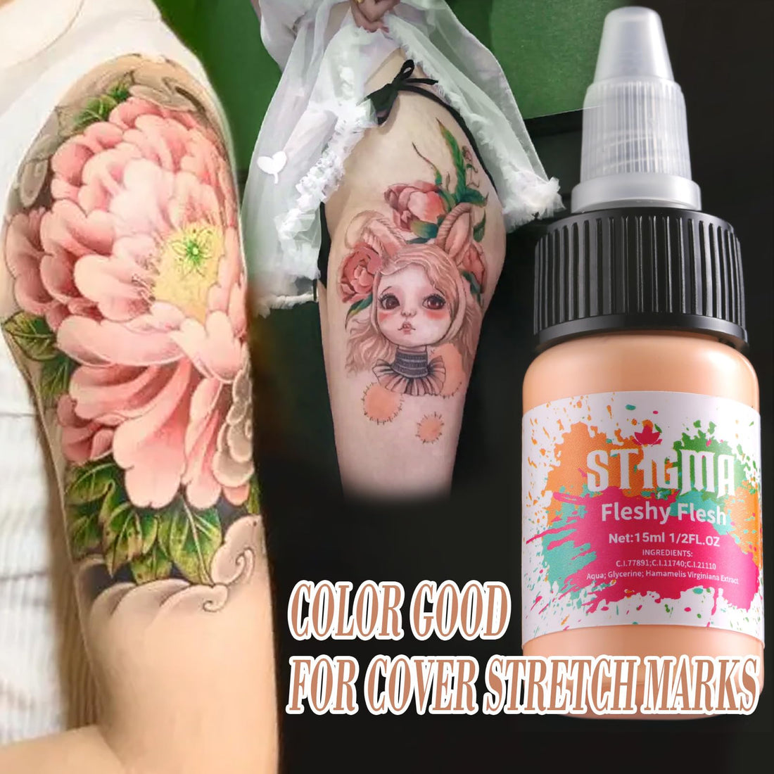 STIGMA Professional Tattoo Ink Color Set 14 Colors with 15 ml 1/2oz per Bottle Tattoo Ink Set for Tattoo Artist and Beginners Tattoo Supplies TI4003-15-14