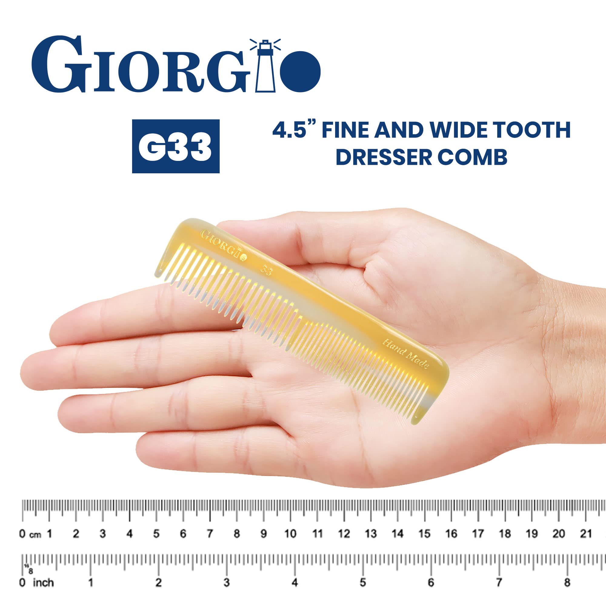 Giorgio G33 4.45 113mm Coarse/Fine Toothed, Flexible men's Hair, Beard & Mustache Pocket Comb.