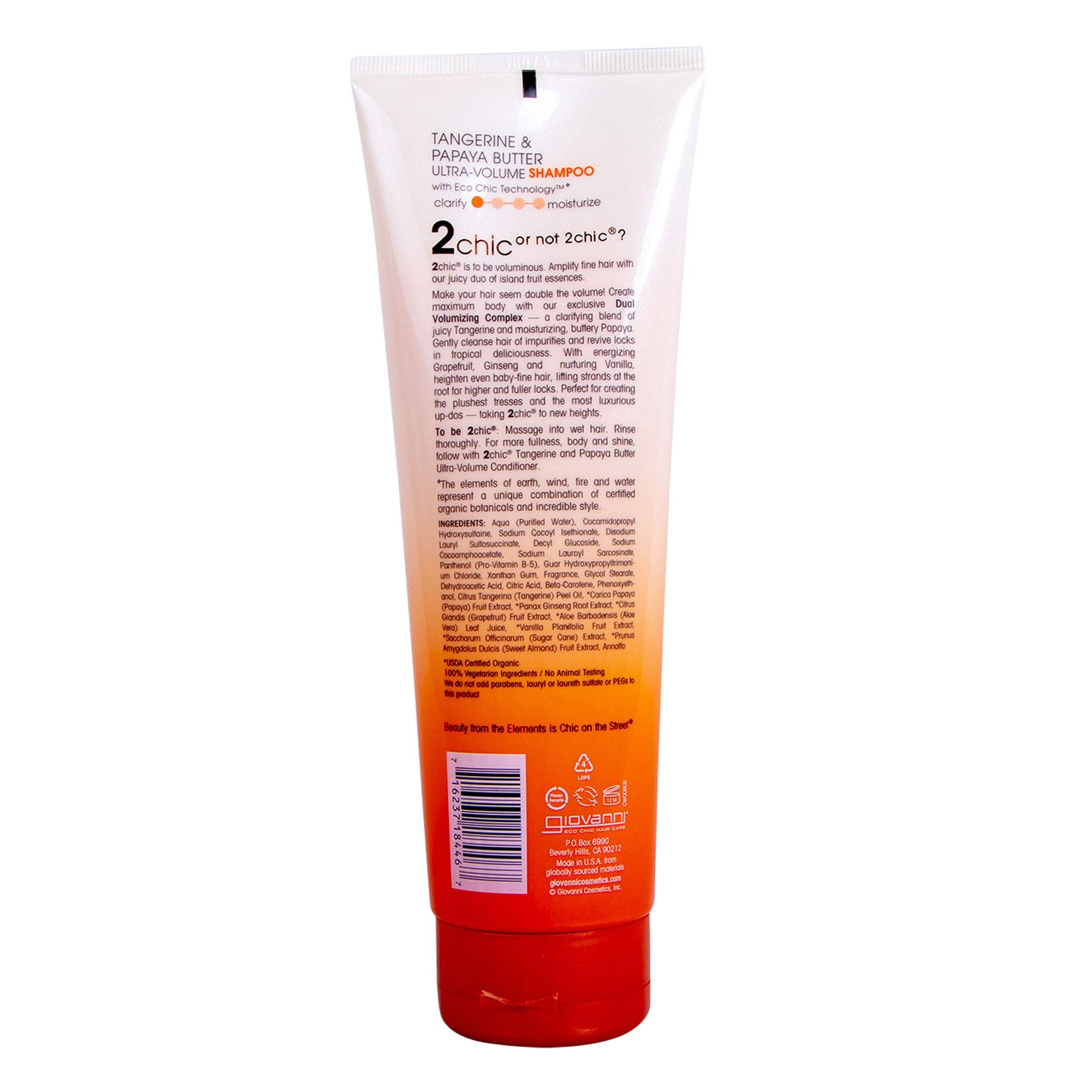 Giovanni Cosmetics 2chic Ultra-Volume Shampoo, Tangerine/Papaya Butter, 8.5 Ounce