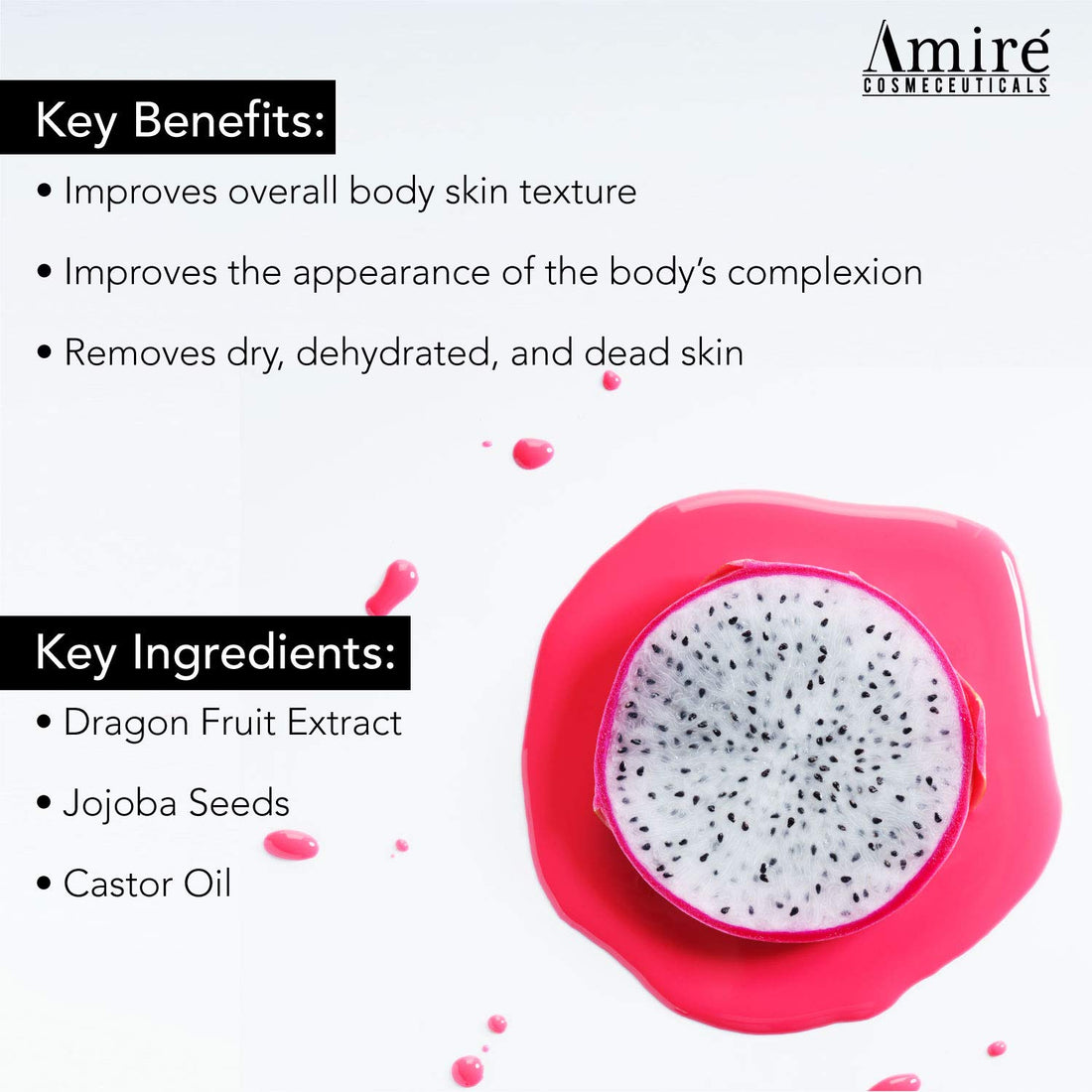 Amire Dragon Fruit Jelly Exfoliating Body Scrub Polish, Exfoliate Dry, Dehydrated, and Dead Skin, Improve Body Skin Texture and Brighten Appearance, Pitaya Scrubs, 12oz