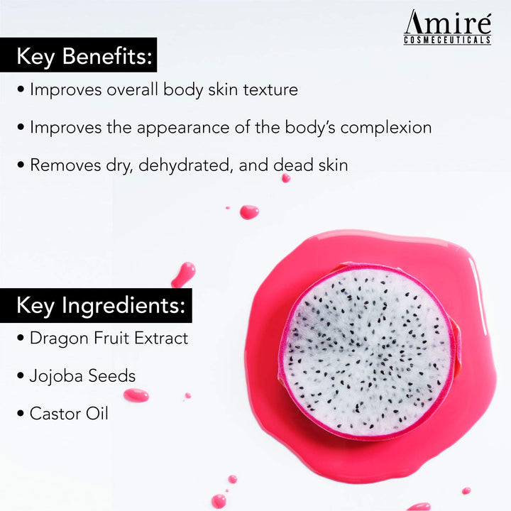 Amire Dragon Fruit Jelly Exfoliating Body Scrub Polish, Exfoliate Dry, Dehydrated, and Dead Skin, Improve Body Skin Texture and Brighten Appearance, Pitaya Scrubs, 12oz
