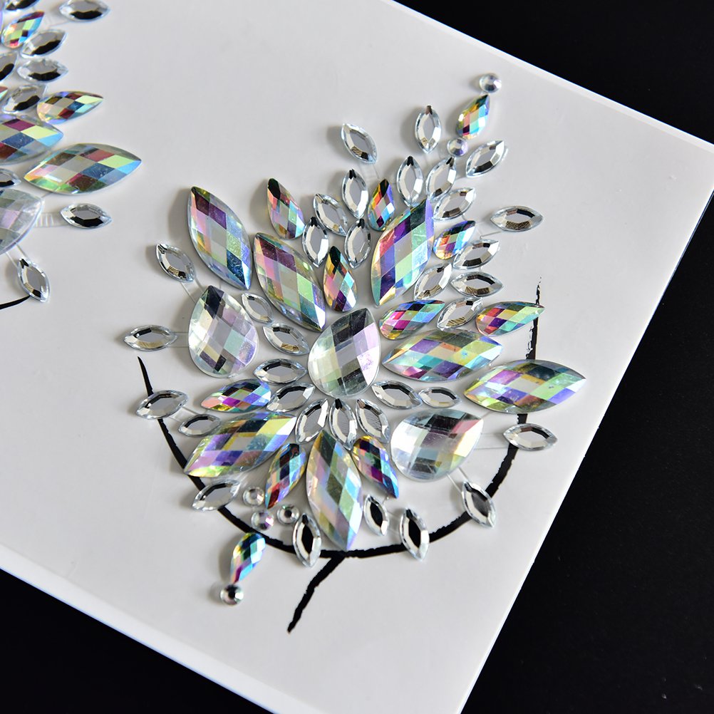 MANGOIT Breast Jewels Tattoo Rhinestone Chest Sticker Temporary Tattoo Glitter Breast Body Gems Tattoo Sticker Body Art Decor Jewel Paste for Festival Makeup(3 Sets)