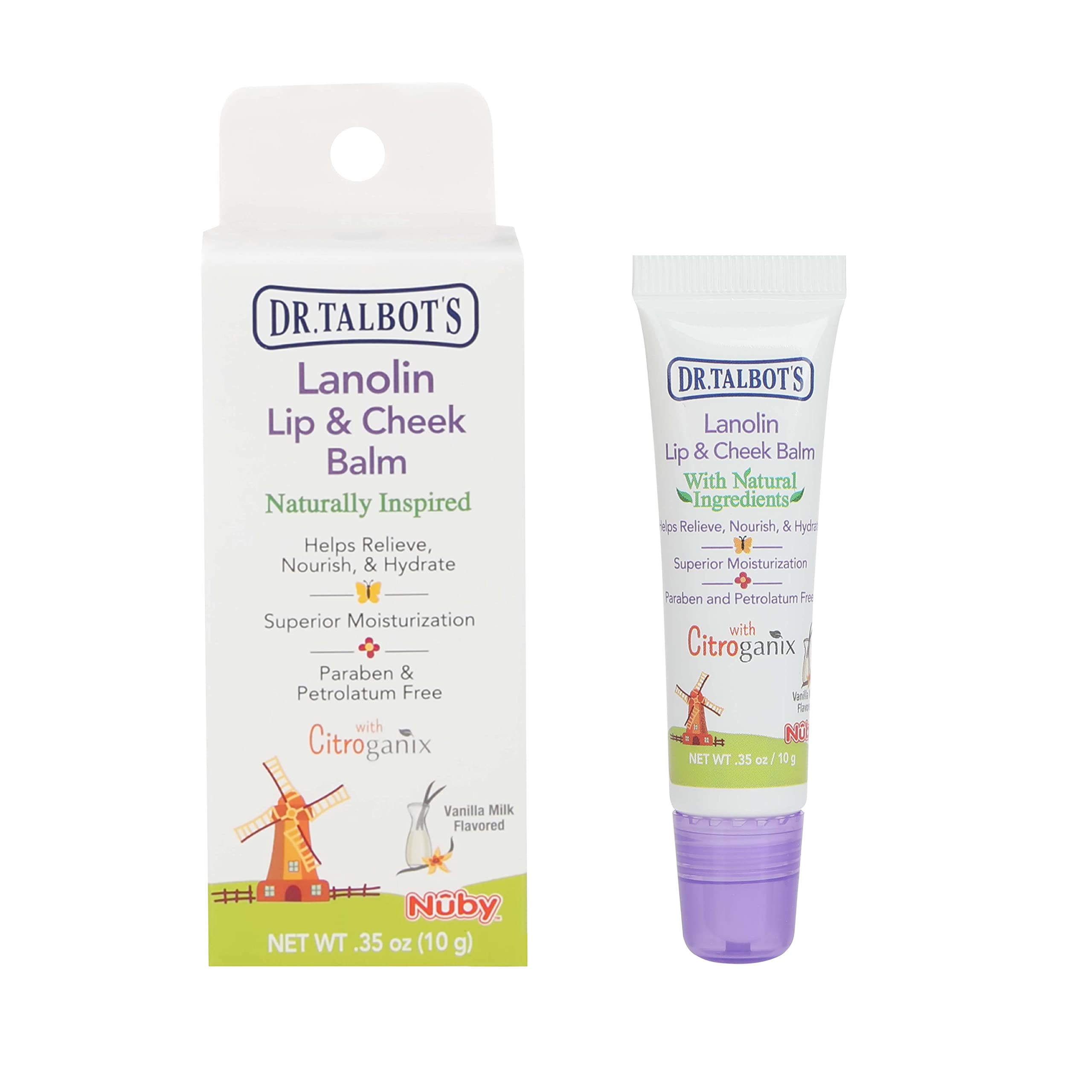 Dr. Talbot's Lanolin Lip & Cheek Balm for Baby, Naturally Inspired with Citroganix, Vanilla Milk Flavor, 0.35 Ounce