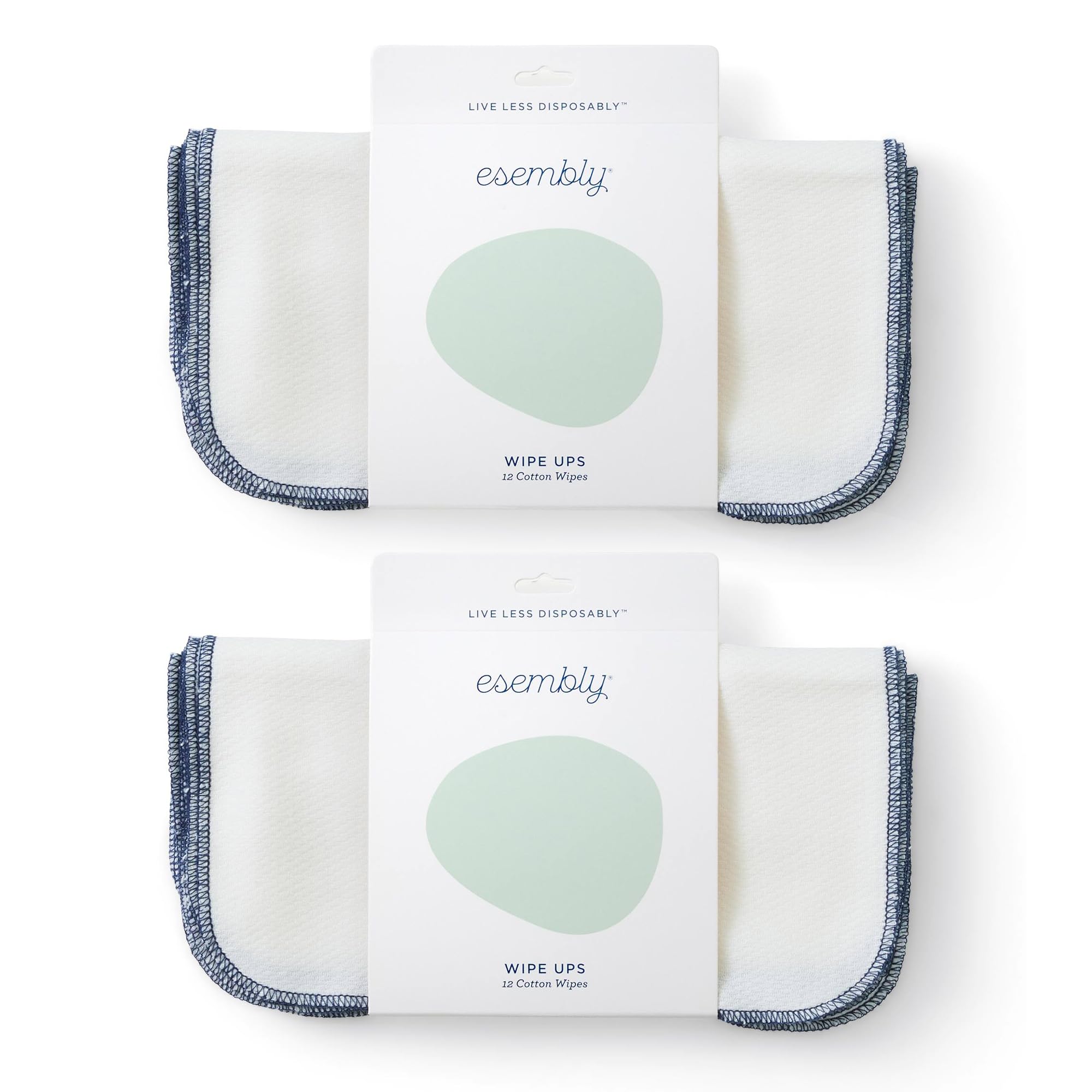 Esembly Wipe Ups, Organic Cotton Reusable Baby Wipes, Soft and Sturdy Washable Cloth Diaper Wipe, One Size, 2 x 12-pk (24 wipes)