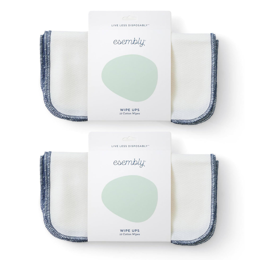 Esembly Wipe Ups, Organic Cotton Reusable Baby Wipes, Soft and Sturdy Washable Cloth Diaper Wipe, One Size, 2 x 12-pk (24 wipes)