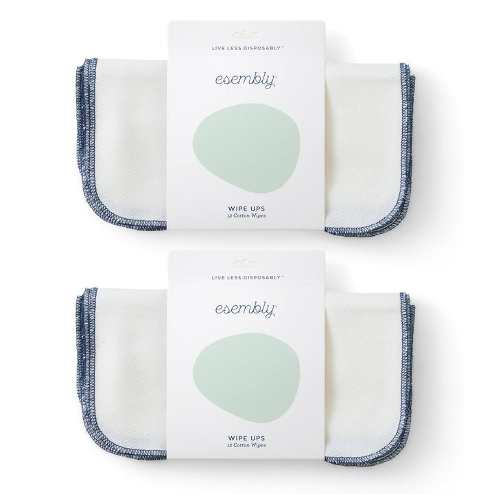 Esembly Wipe Ups, Organic Cotton Reusable Baby Wipes, Soft and Sturdy Washable Cloth Diaper Wipe, One Size, 2 x 12-pk (24 wipes)