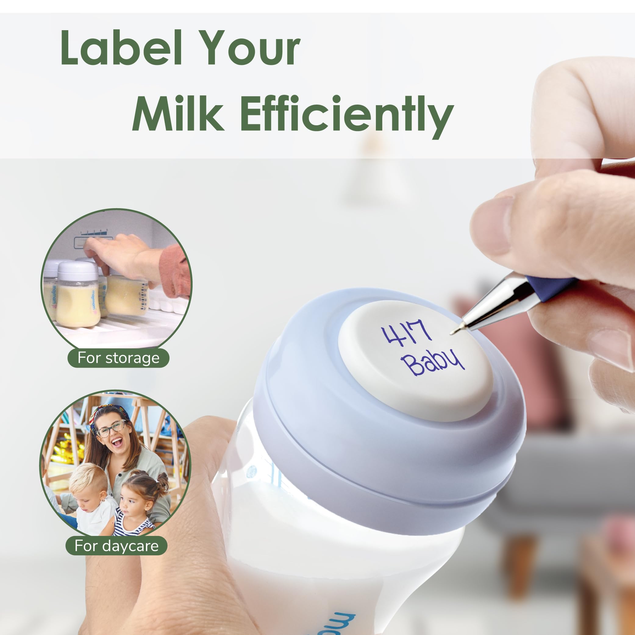 Maymom Screw Lids Aka Travel Caps with Rewritable Sealing Disc Compatible with Avent Bottle, Maymom Wide Mouth Bottles; Cap Replace Avent Natural Bottle Sealing Ring and Sealing Disc, 6pcs. (Blue)