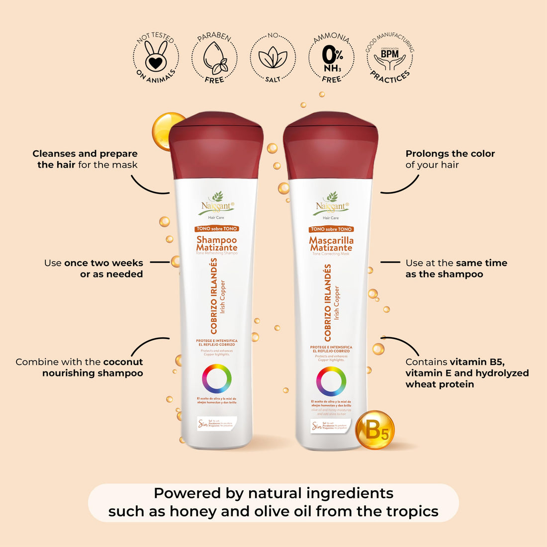 naissant Irish Copper Hair Toning Shampoo | Color Depositing | Refresh & Neutralize Brassy Tones | Paraben, Ammonia & Sulfate Free | Pro-Vitamin B5, Olive Oil & Honey (Cobrizo) 10.1 Fl Oz