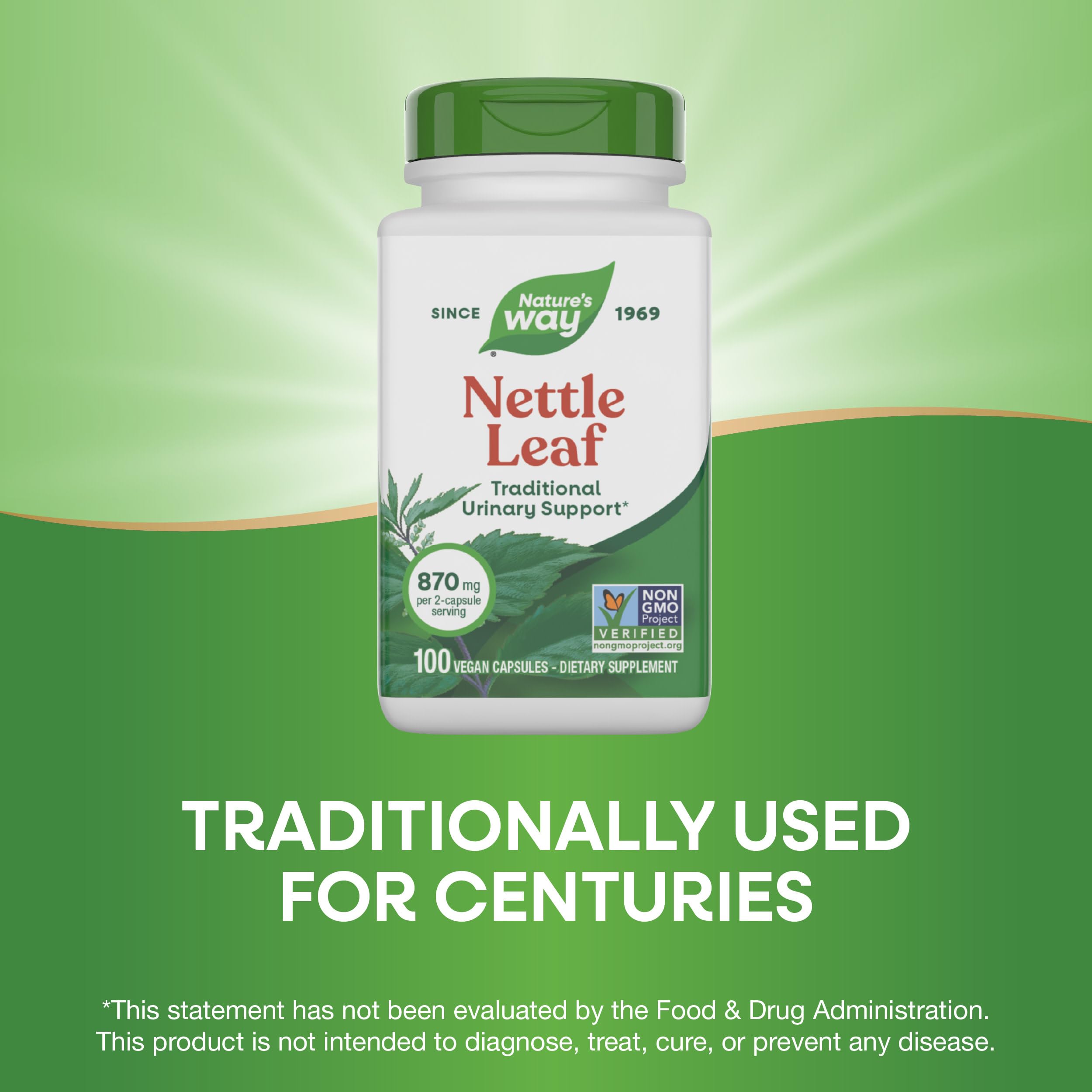 Nature's Way Nettle Leaf, Traditional Urinary Support*, 870 mg per 2-Capsule Serving, Non-GMO Project Verified, Vegan, 100 Capsules