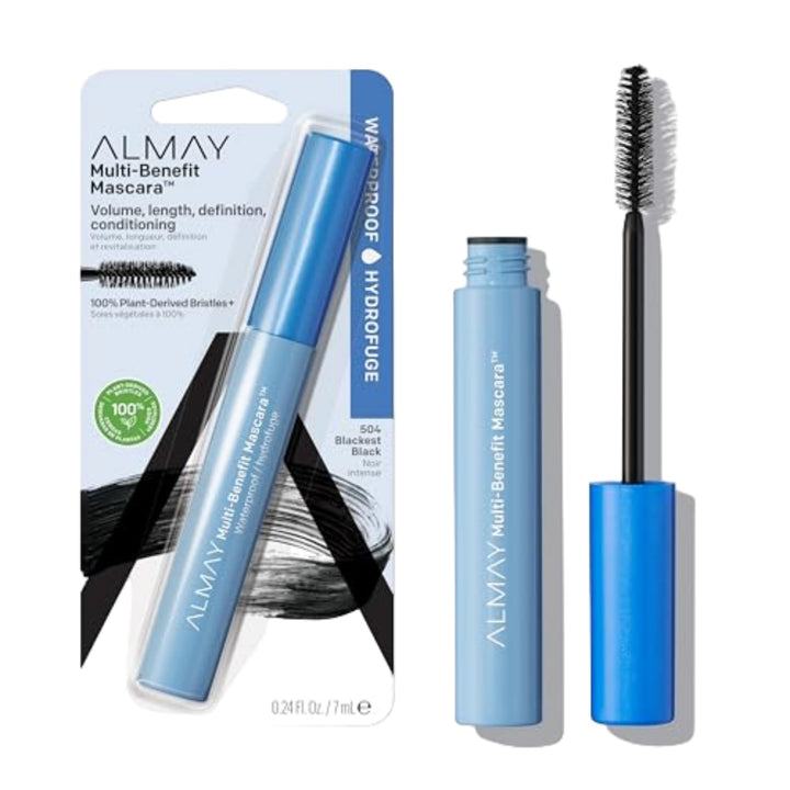 Almay Mascara, Volume, Length, Definition & Conditioning, Eye Makeup Stocking Stuffers for Women, Hypoallergenic, 504 Black Waterproof, 0.24 Oz