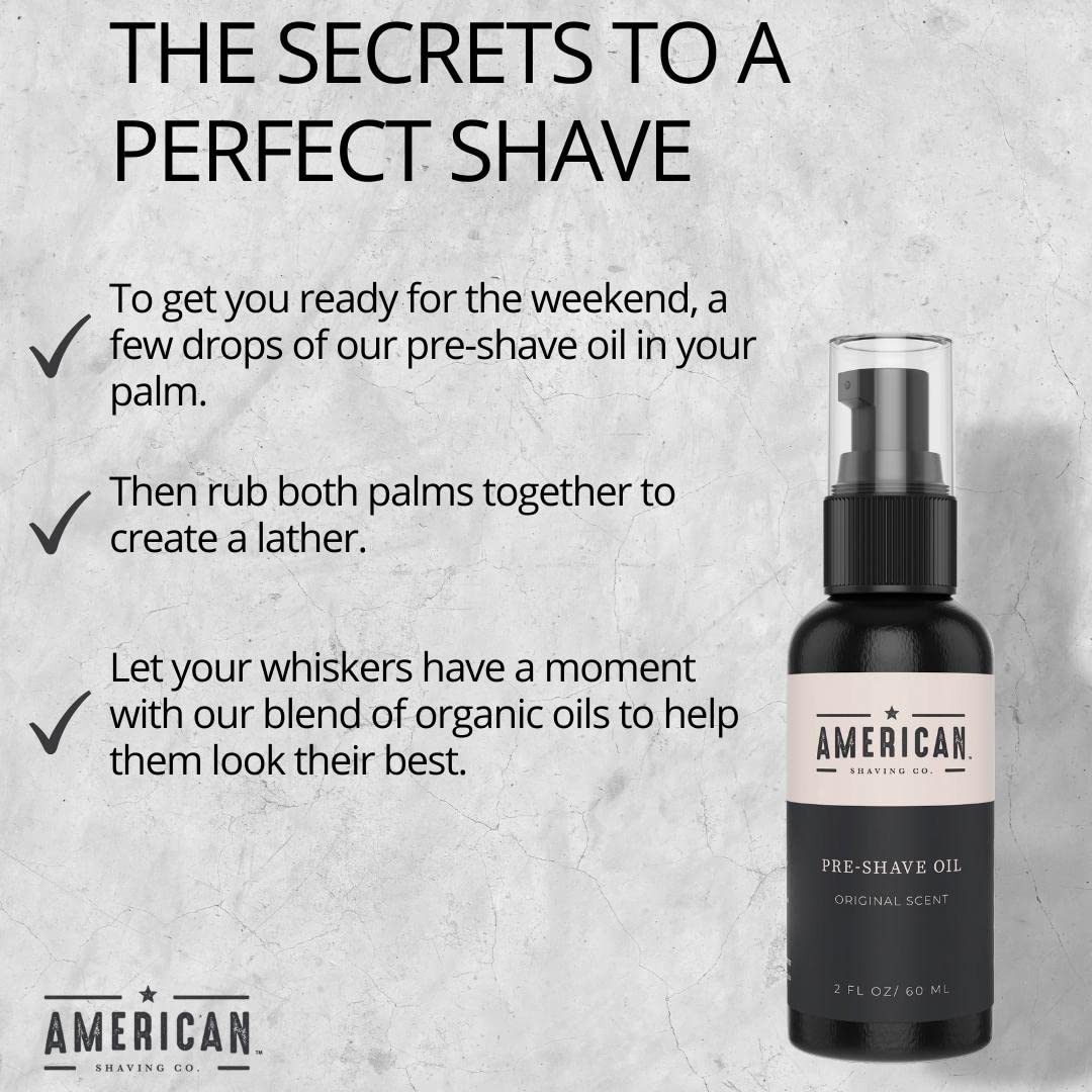 Pre-Shave Oil for Effortless, Smooth & Irritation-free Shave, For Men’s Skin Care Natural Handcrafted Blend Argan & Jojoba Oil, Protects Razor Burn, Premium Pre-Shave Oil by American Shaving Co - 2 Oz