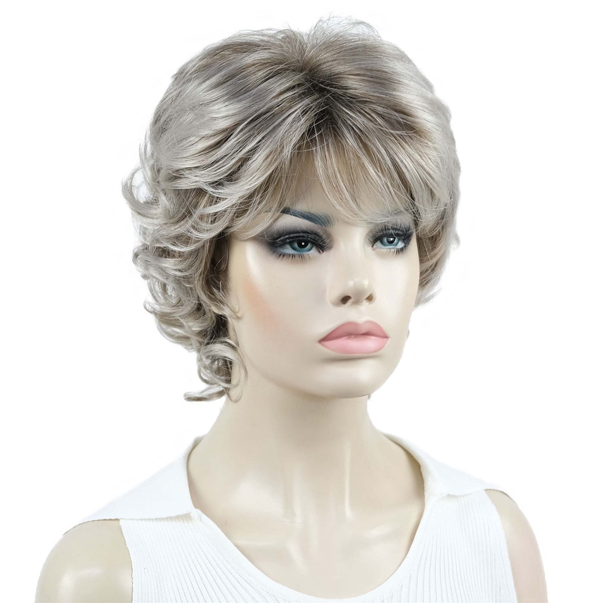 #48T: Aimole Synthetic Wigs Women'S Curly Ends Short Fiber Wig With Layered Bangs(48T)
