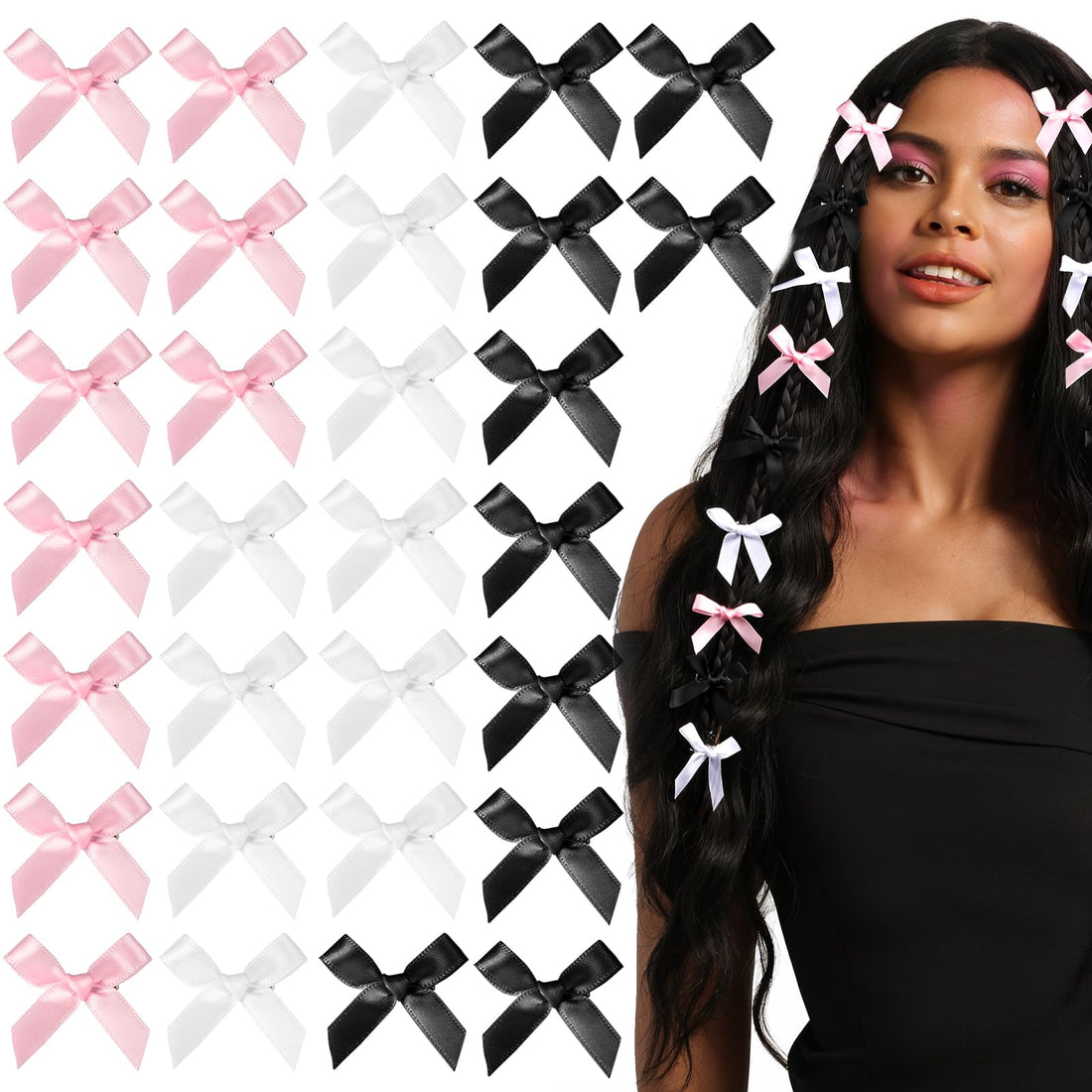 Teenitor 30pcs Hair Bow Pink Bow, Pink Black White Bows for Hair Small Hair Bows Mini Hair Bows For Women, Hair Bow Clips Cute Black White Bow Hair Accessories for Girls
