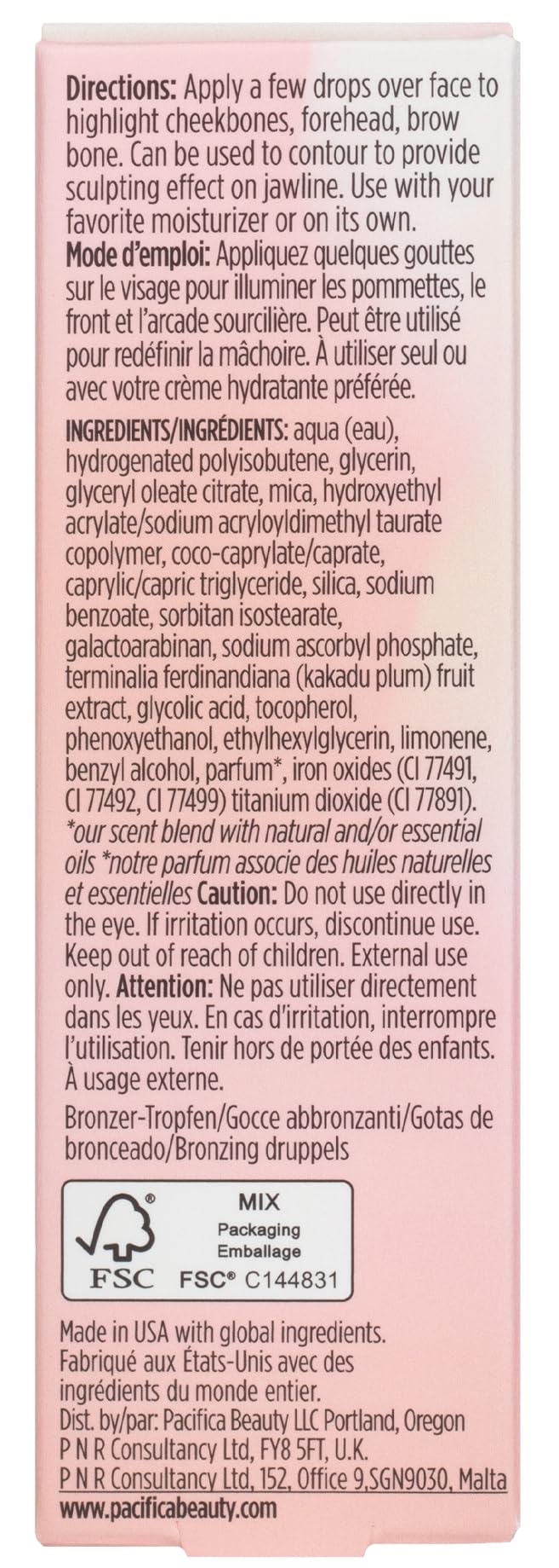 Pacifica Sunny Glow Liquid Face Bronzer Drops - Face Makeup Bronzing For Face & Cheeks for Instant Sun-Kissed Glow - Vitamin C & Glycolic Acid Infused Liquid Bronzer Illuminating Highlighting Clean