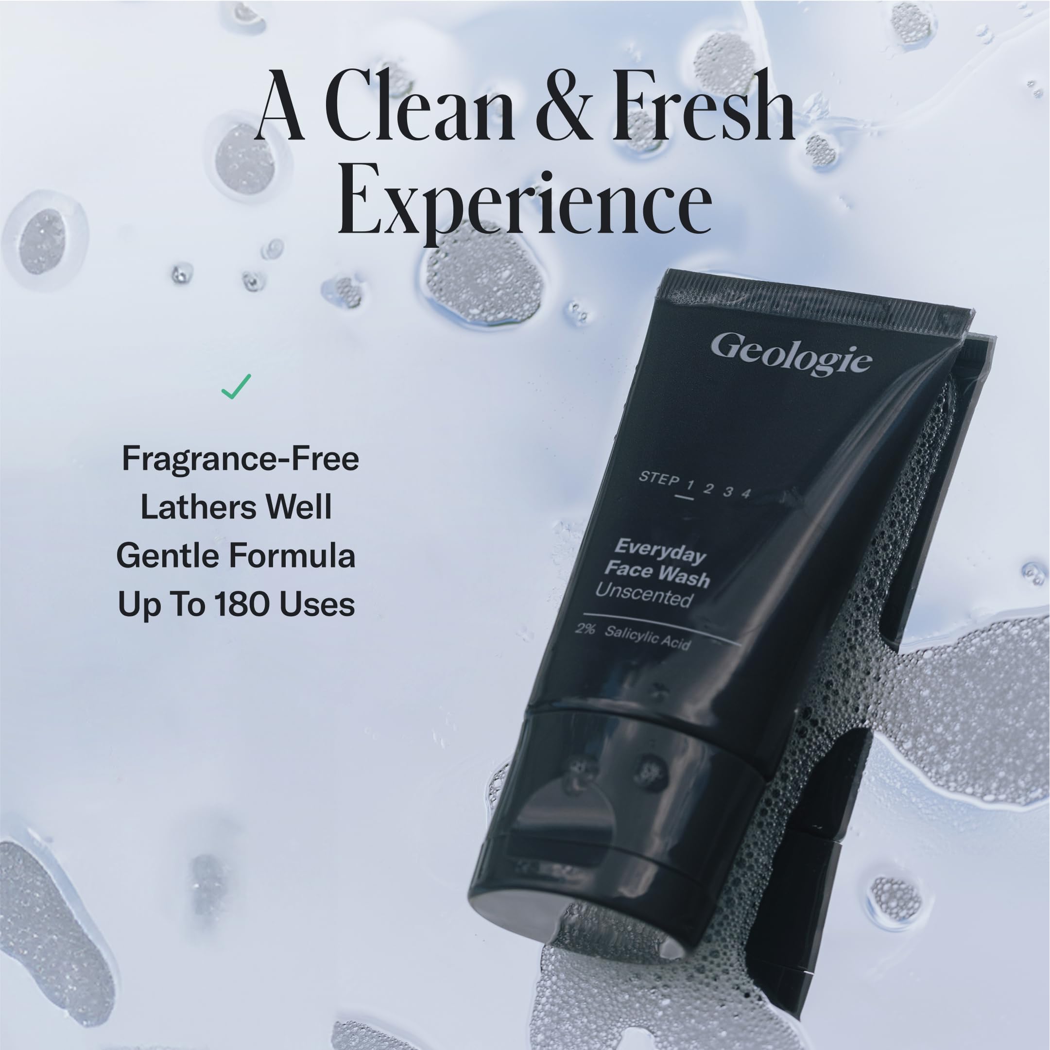 Geologie 2% Salicylic Acid Unscented Face Wash | Fragrance-Free Facial Cleanser for Men & Women | Acne & Oil Control | Non-irritating, Deep Cleansing & BHA Exfoliating Face Wash | 2-Pack