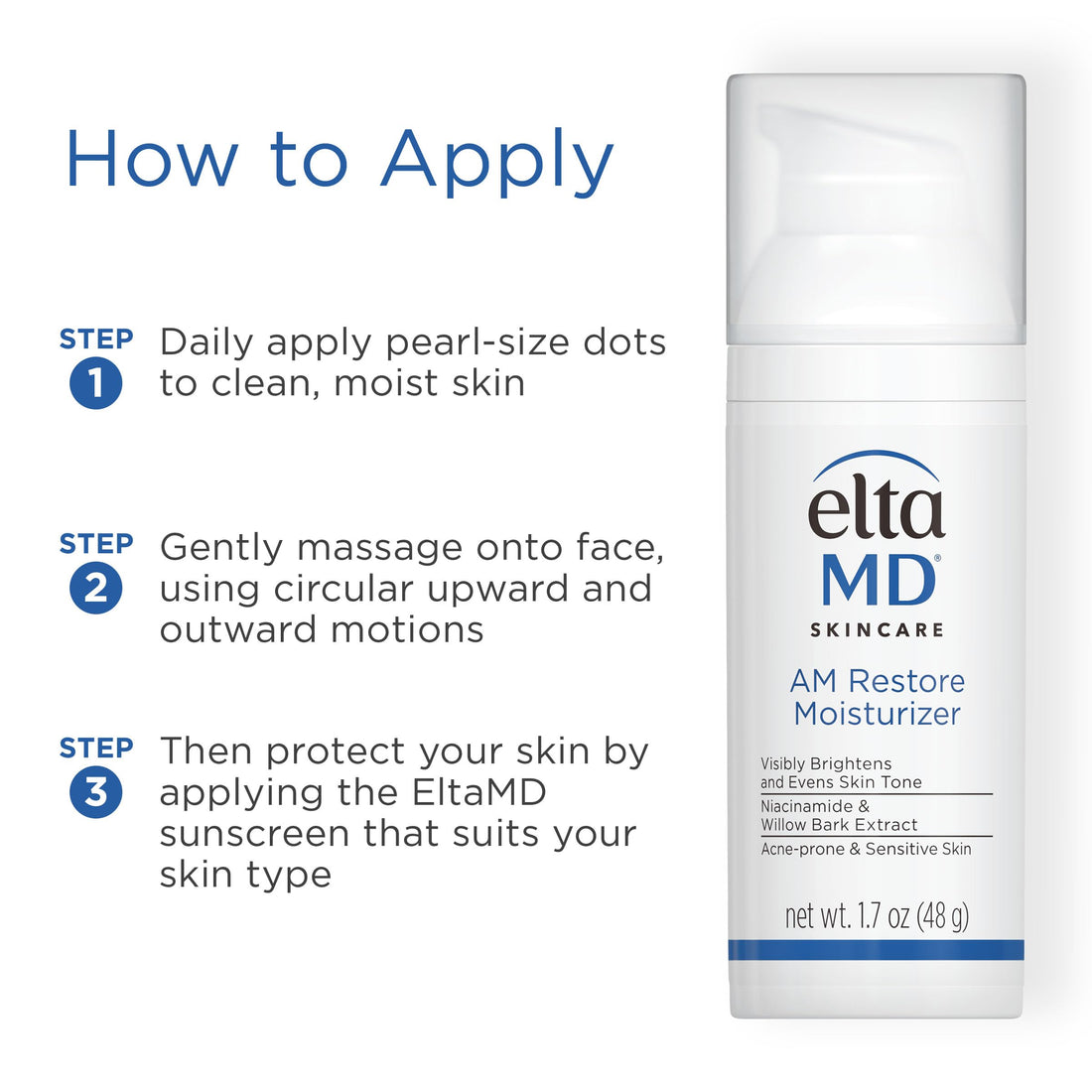 EltaMD AM Restore Face Moisturizer, Light Moisturizer Face Cream, Made with Niacinamide and Hyaluronic Acid, 1.7 oz Pump