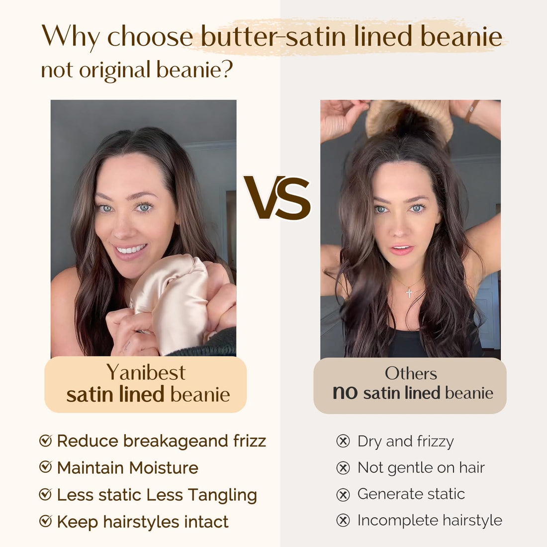 YANIBEST Womens Satin Lined Knit Beanie Hat Acrylic Winter Hats for Women Men Silk Lining Soft Slouchy Warm Cuffed Beanie Hat