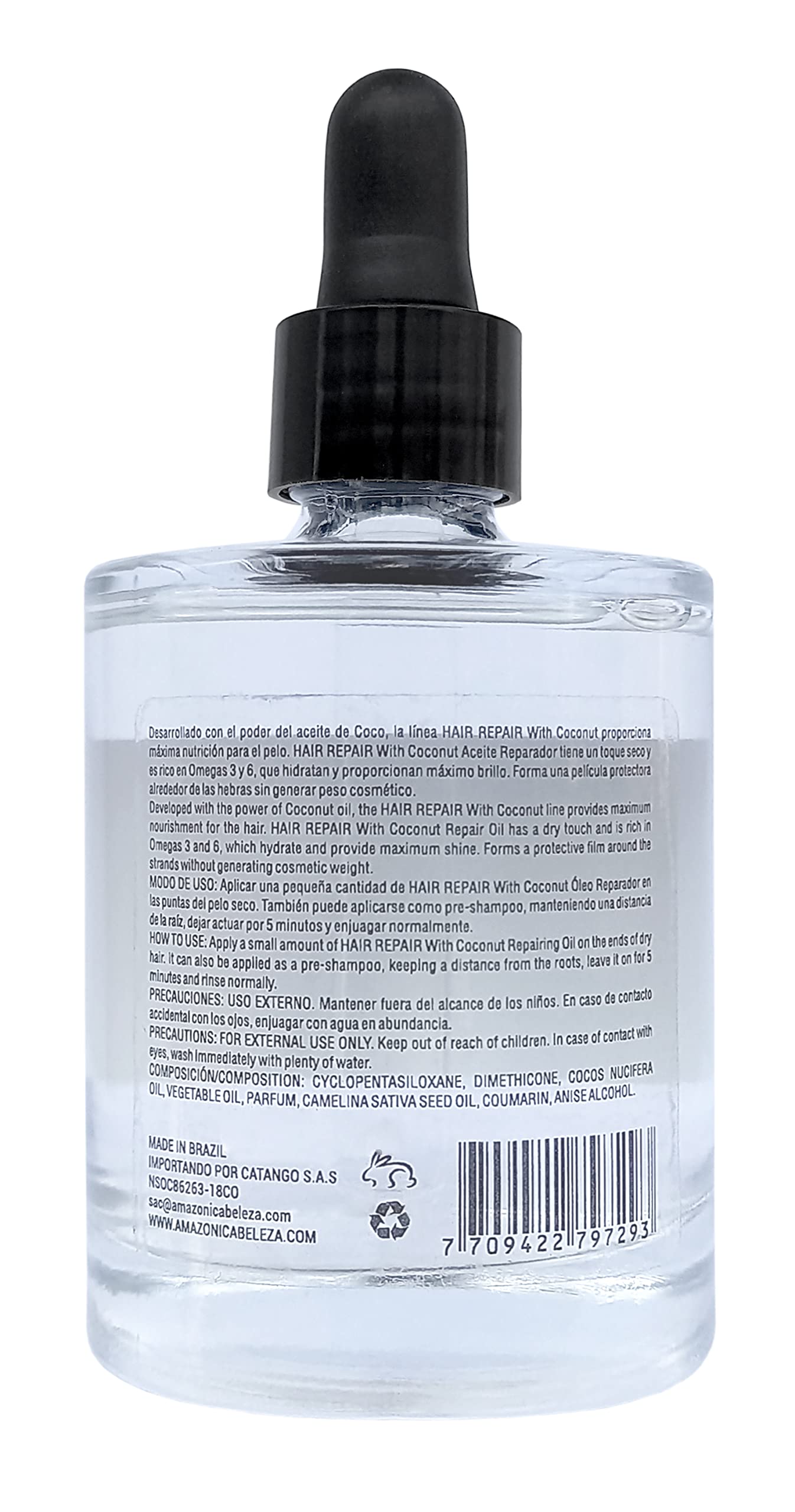 AMAZÓNICA BELEZA AMABELLE Coconut Oil for Hair, 100% Pure Coconut Oil, Boost of Nutrition & Hydration, Repair and Strengthens Hair, Quick Absorption, 2 Oz