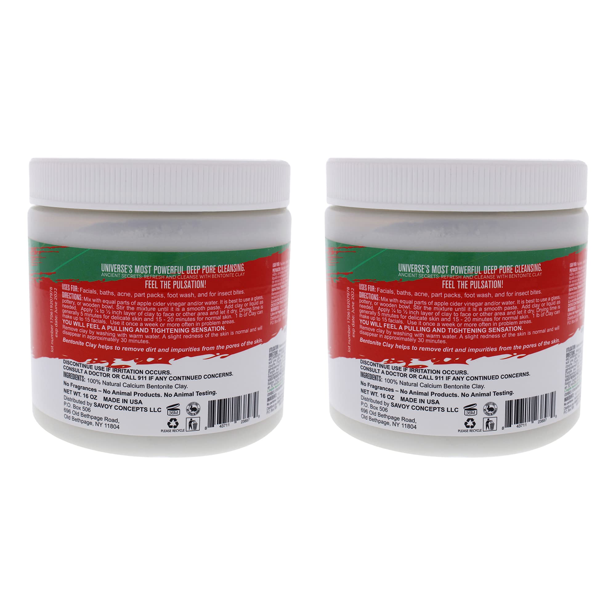 Mayan Magic Mud Powerful Deep Pore Cleansing Facial Body Mask 100 Pure Premium Calcium Bentonite Clay Treats Acne Breakouts Blackheads and Oily Skin 2 Pack 16 Oz Each K0000670, 1 Count