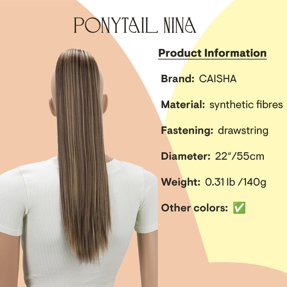 PRTTYSHOP 22 Hairpiece Ponytail Extension Drawstring Voluminous Straigth Red Brown Blond Mix PH511