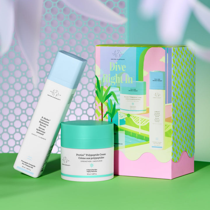 Drunk Elephant Dive Right In Kit- Full-Size Protini Polypeptide Cream and B-Hydra Hydration Serum