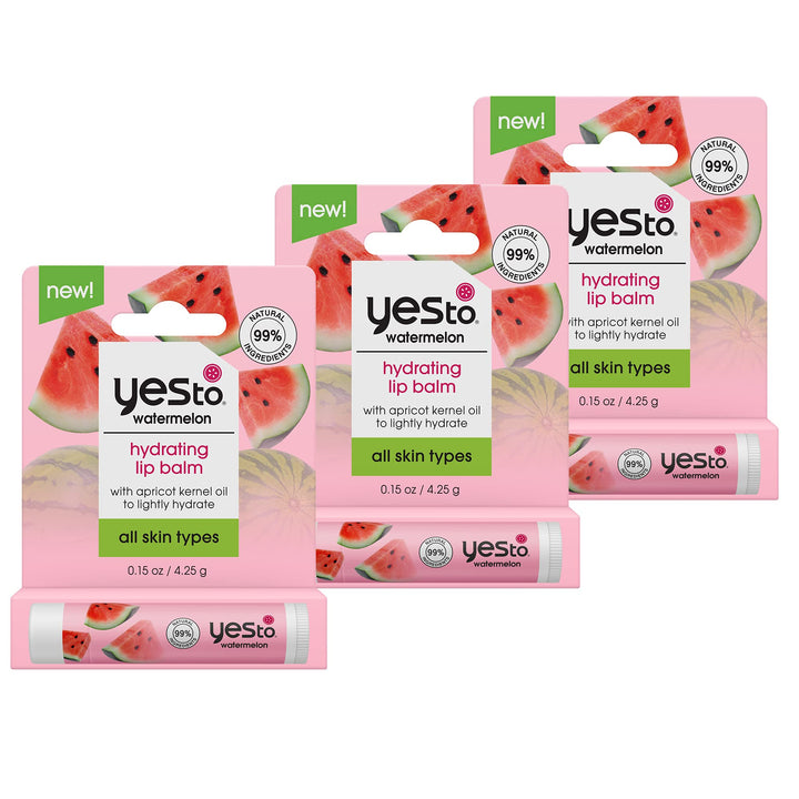 Yes To Watermelon Hydrating Lip Balm - For All Skin Types + Watermelon Extract and Apricot Oil + Refresh and Restore Dry, Cracked Lips + 99% natural ingredients, White
