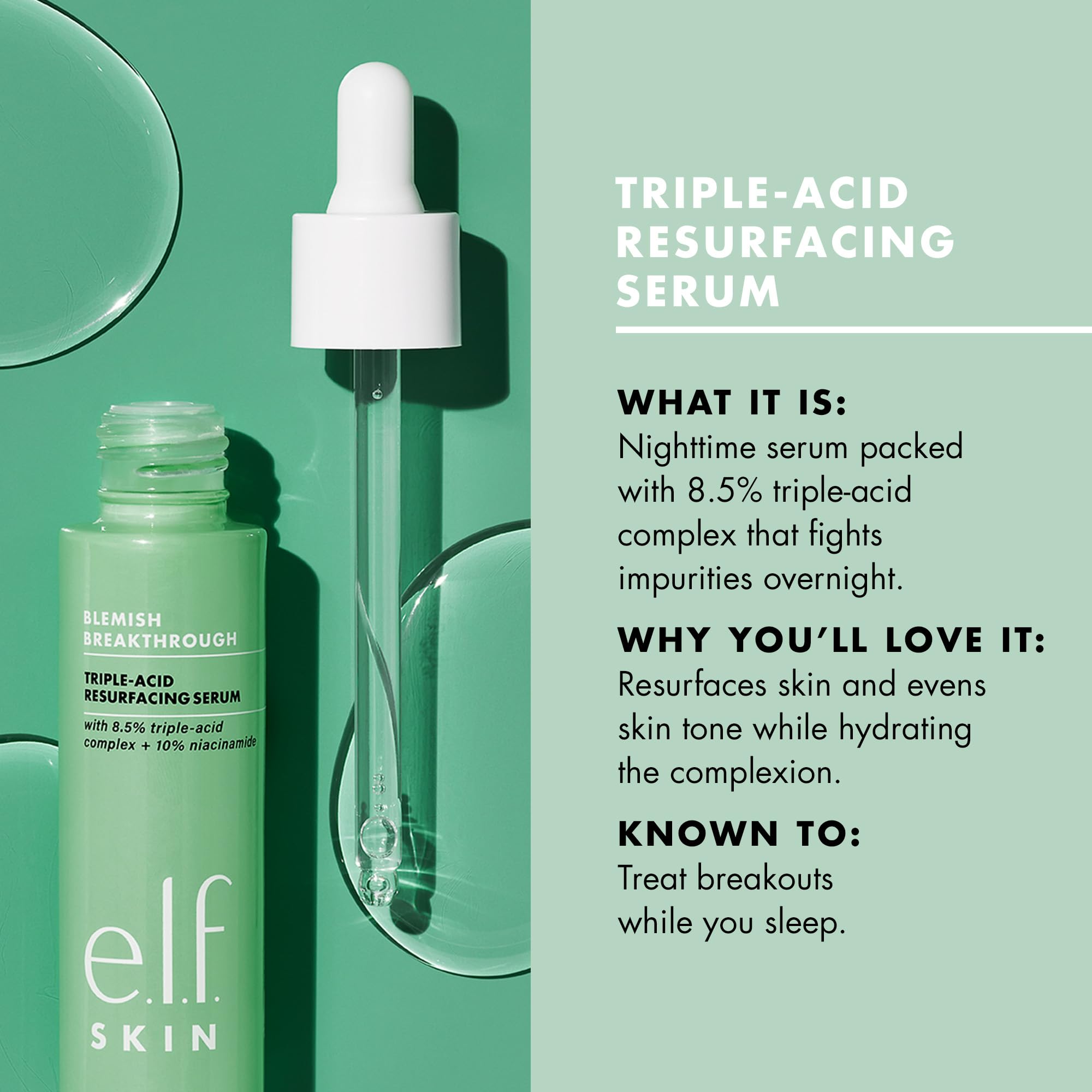 e.l.f. SKIN Blemish Breakthrough Triple-Acid Resurfacing Serum Mini, Hydrating Night Serum For Fighting Blemishes, Helps Improve Skin Tone & Texture