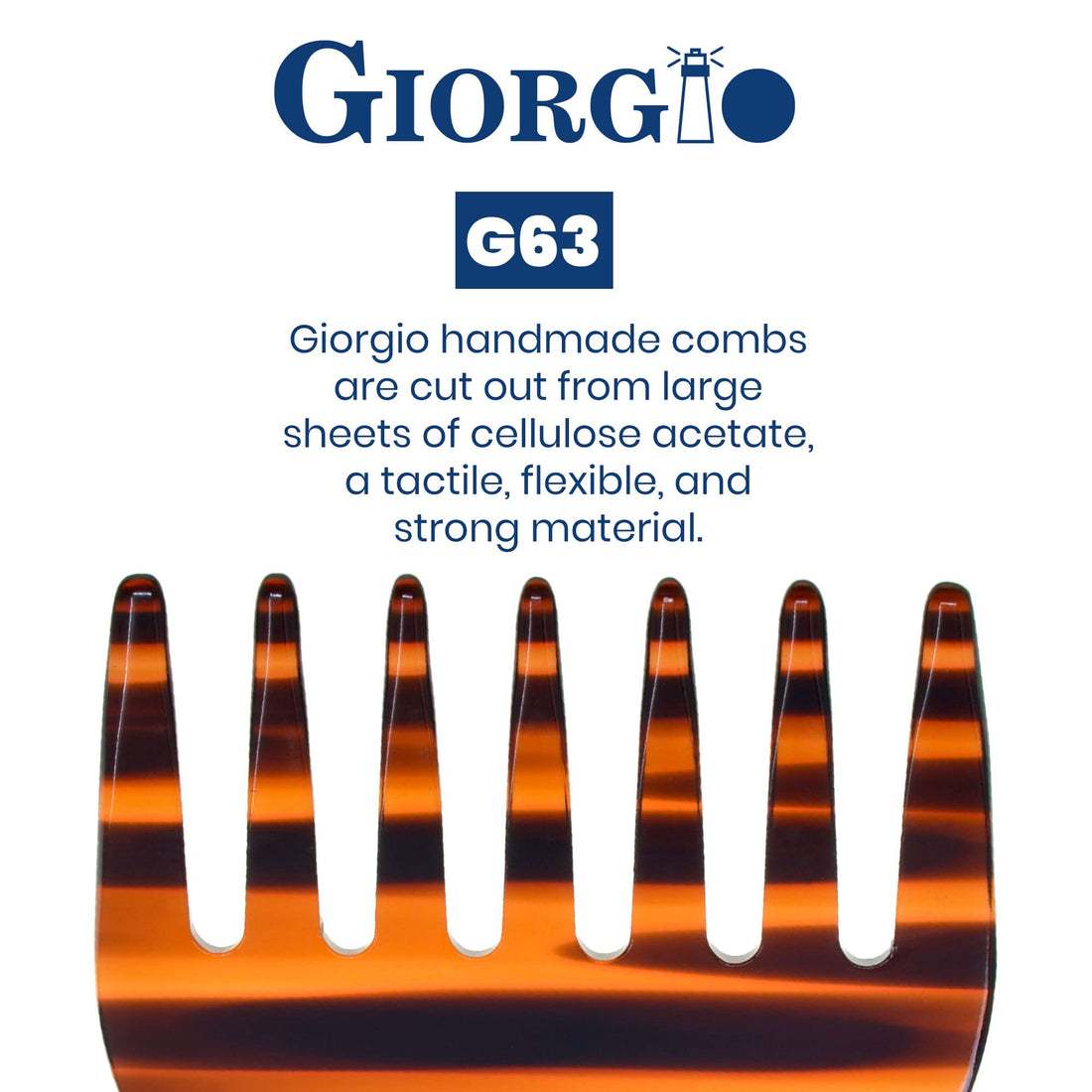 Giorgio G63 2 3/4 Hand Made Tortoise Detangling Comb - Wide Teeth Flexible Comb. Hand-Made of quality Durable Cellulose, Saw-cut and Hand Polished. (2-Pack) : 2-Pack