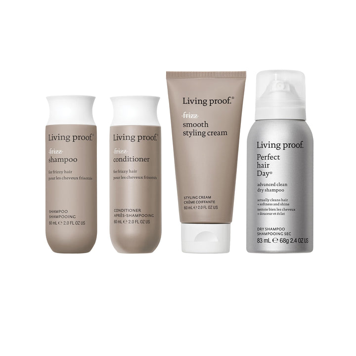 Living Proof Frizz-free Hair Essentials Kit - Travel Size No Frizz Shampoo, Conditioner, Smooth Styling Cream and Advanced Clean Dry Shampoo ($70 value)