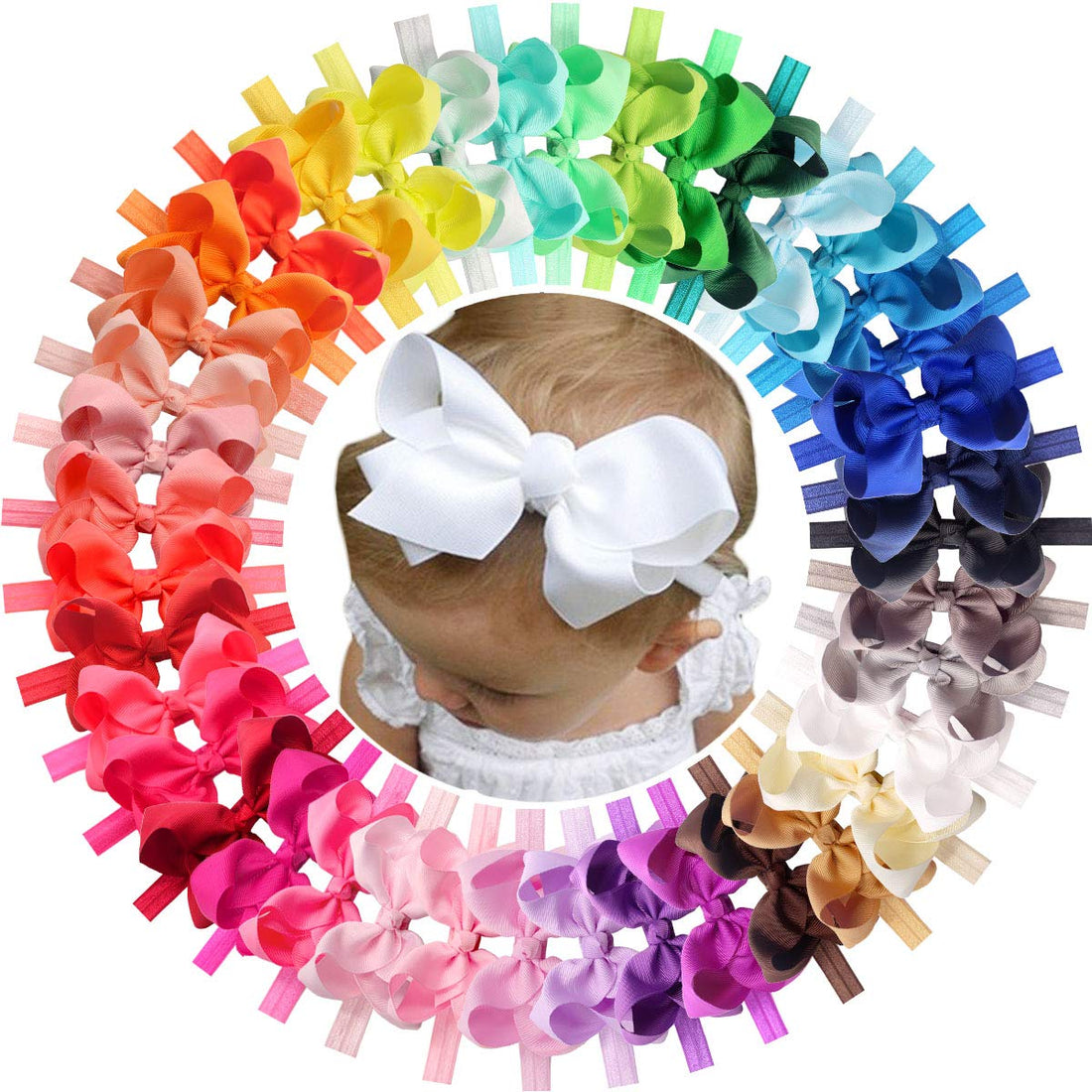 CÉLLOT Baby Girls Headbands Grosgrain Ribbon 4.5 Hair Bows Headband Big Bow Hair Bands for Toddler Pack of 40