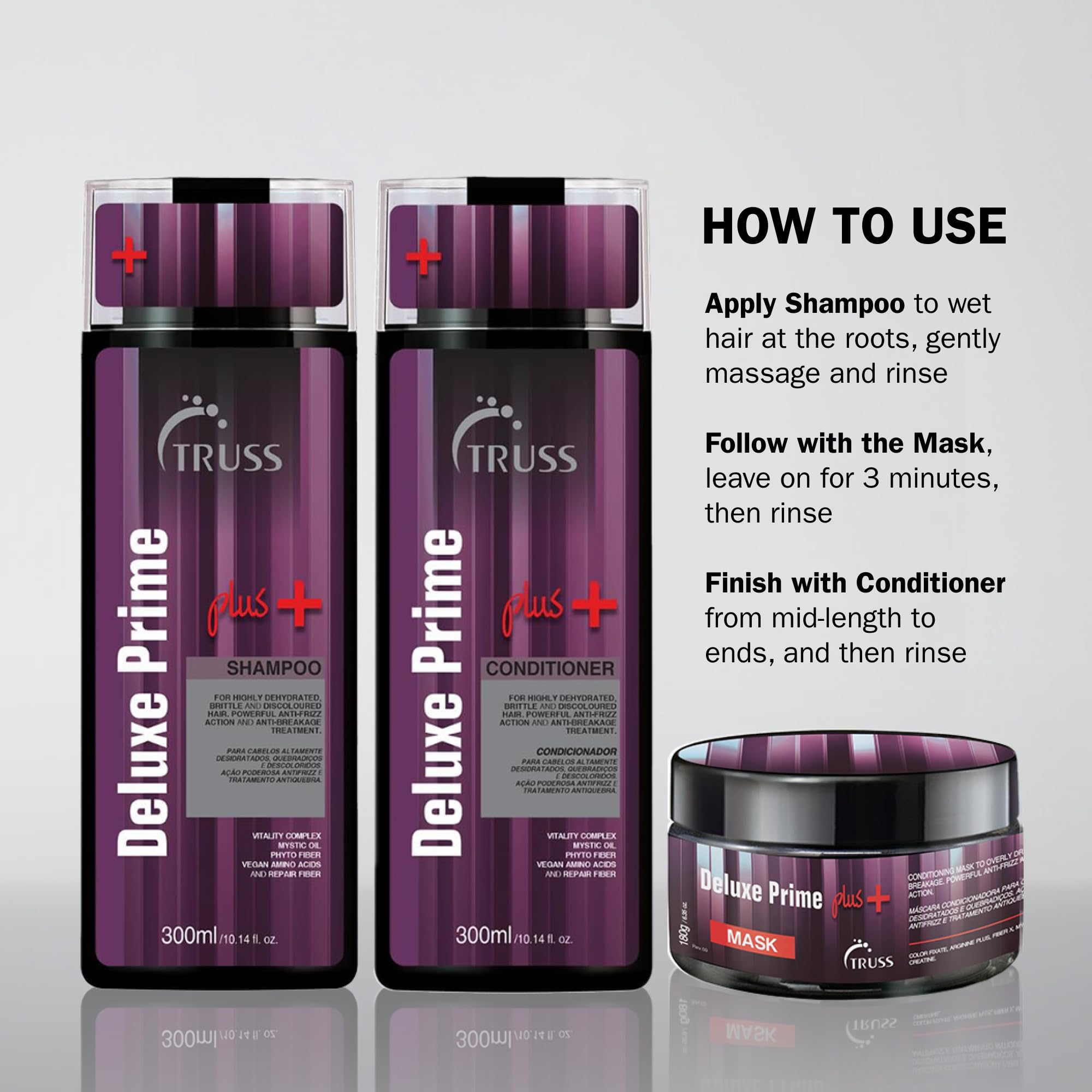 TRUSS Deluxe Prime + Deep Conditioner - Anti Frizz & Damaged Hair Treatment - Moisturizing Conditioner for Restored Hair Shine - Powerful Hair Care with an Anti Breakage Effect (10.4oz)