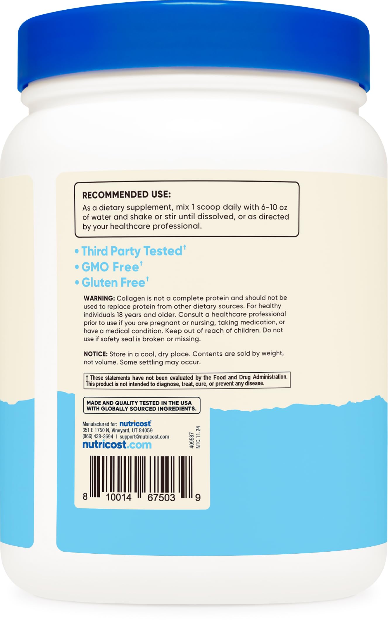 Nutricost Grass-Fed Collagen Powder 1LB (454 G) - Bovine Collagen Hydrolysate (Unflavored) - Collagen Peptides